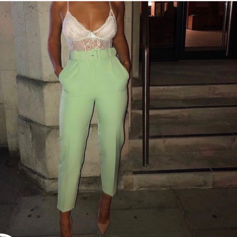 NWT OH POLLY MINT BELTED HIGH WAISTED PANTS🔥🔥